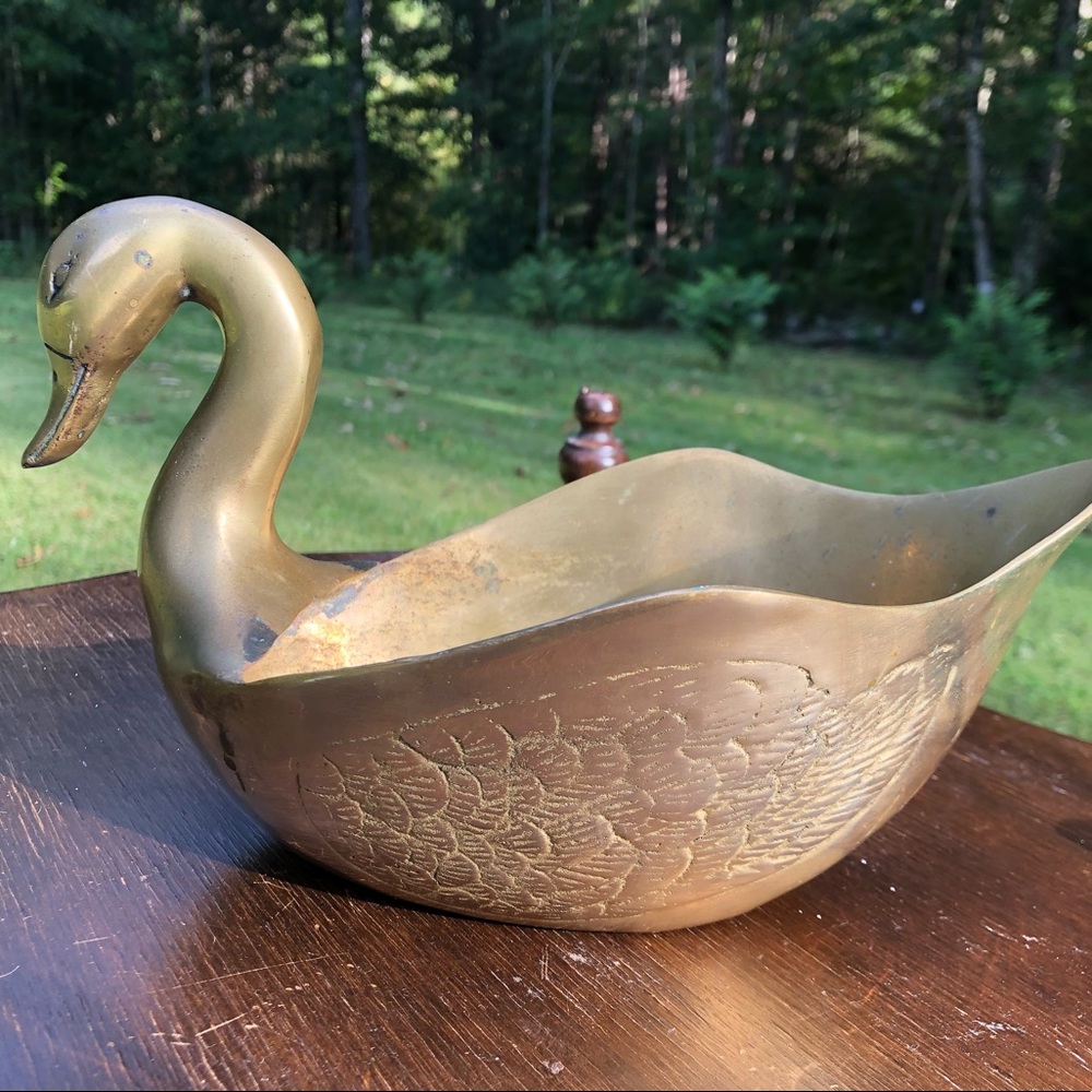 Mid Century Modern Brass Swan Trinket Bowl - Picture 2 of 9